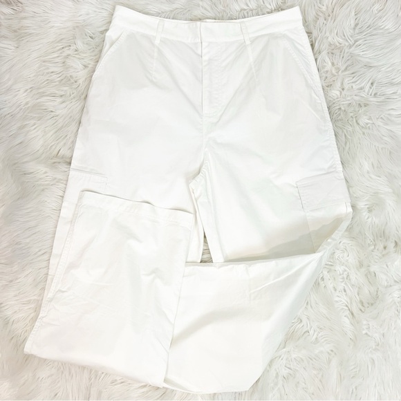 ZARA WHITE STRAIGHT LEG CARGO POCKET STRAIGHT LEG PANTS WOMENS SZ LARGE NWT - Picture 3 of 7